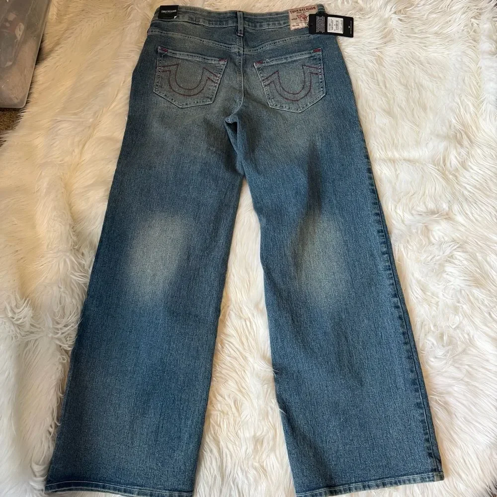 NWT True Religion Jeans Womens Bobbi Low Slung Baggy Blue Denim Stretch 28X32